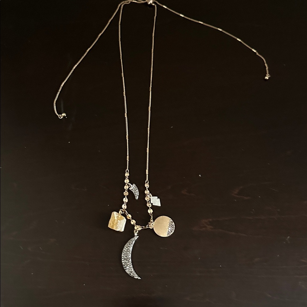 Elegant Silver and Gold Moon Necklace